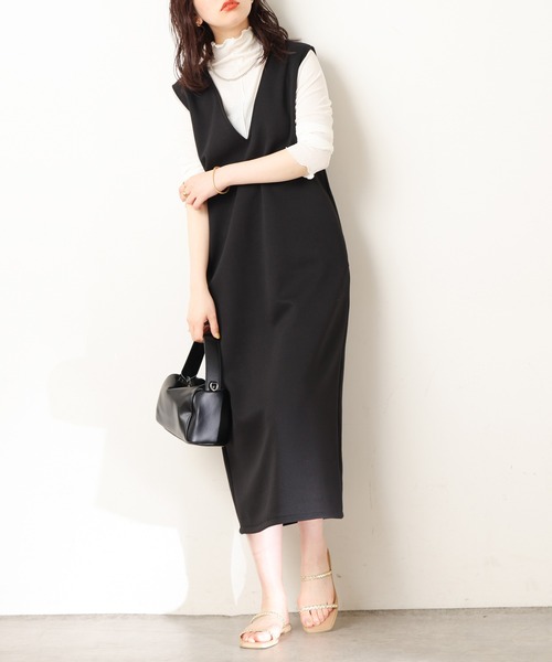 natural couture（ナチュラルクチュール）の「カットポンチVネックワンピース（ワンピース・レディース・アイボリー/ブラック/モカ・FREE）」の3枚目の写真