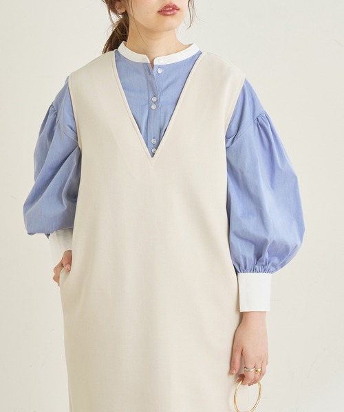 natural couture（ナチュラルクチュール）の「カットポンチVネックワンピース（ワンピース・レディース・アイボリー/ブラック/モカ・FREE）」の4枚目の写真