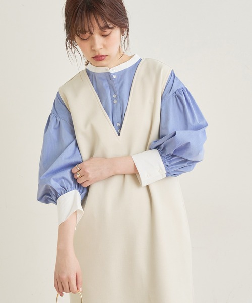 natural couture（ナチュラルクチュール）の「カットポンチVネックワンピース（ワンピース・レディース・アイボリー/ブラック/モカ・FREE）」の13枚目の写真