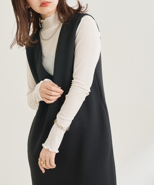 natural couture（ナチュラルクチュール）の「カットポンチVネックワンピース（ワンピース・レディース・アイボリー/ブラック/モカ・FREE）」の21枚目の写真