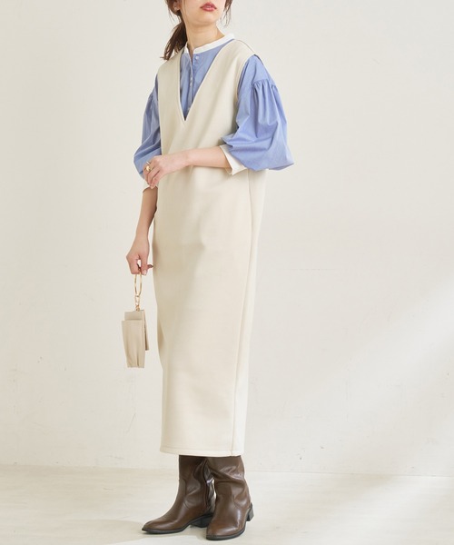 natural couture（ナチュラルクチュール）の「カットポンチVネックワンピース（ワンピース・レディース・アイボリー/ブラック/モカ・FREE）」の10枚目の写真