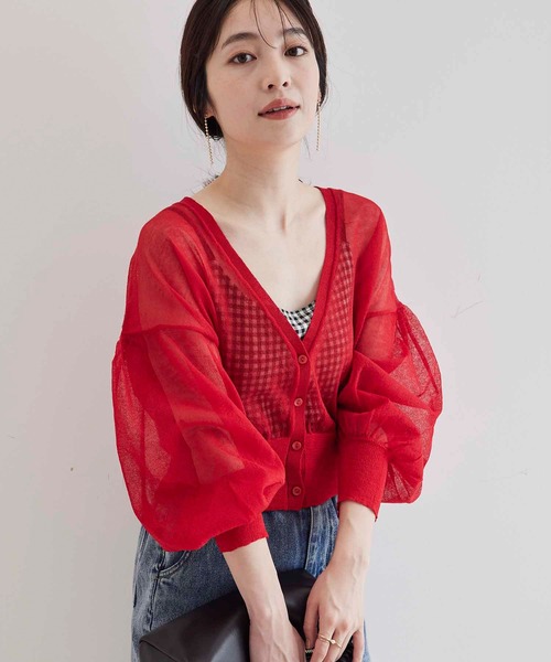 vis-`a-vis（ビサビ）の「【WEB限定】シアーショート丈カーディガン（カーディガン/ボレロ・レディース・ブラック/レッド/イエロー/グリーン/ベージュ・FREE）」の5枚目の写真