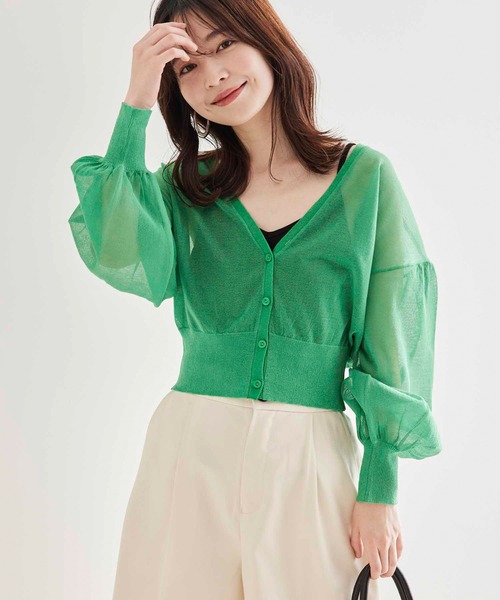 vis-`a-vis（ビサビ）の「【WEB限定】シアーショート丈カーディガン（カーディガン/ボレロ・レディース・ブラック/レッド/イエロー/グリーン/ベージュ・FREE）」の4枚目の写真