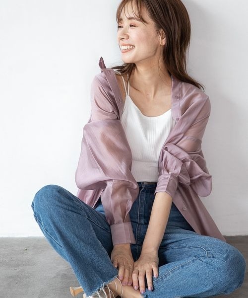 mysty woman（ミスティウーマン）の「シアールーズチュニックシャツ 271085（シャツ/ブラウス・レディース・オフホワイト/ライトベージュ/ピンク系/ライトブラウン/グリーン/ピンクベージュ/パープル・FREE）」の5枚目の写真