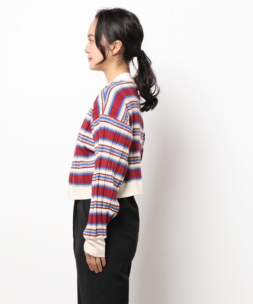 STYLEBLOCK（スタイルブロック）の「マルチボーダーショートニットカーディガン（カーディガン/ボレロ・レディース・レッド/ライトブルー/グリーン/イエロー・M）」の6枚目の写真