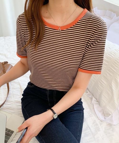 Diosfront(ディオスフロント)の「配色パイピングボーダーロンTee(Tシャツ/カットソー・レディース・ブラック/ブラウン/ブルー/グリーン・M/L)」の17枚目の写真
