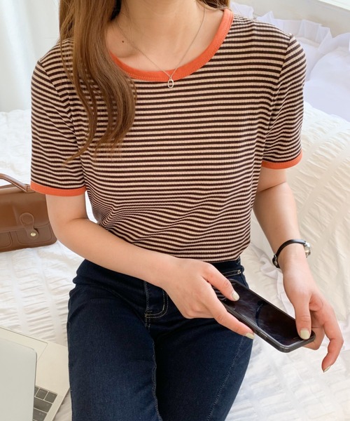 Diosfront(ディオスフロント)の「配色パイピングボーダーロンTee(Tシャツ/カットソー・レディース・ブラック/ブラウン/ブルー/グリーン・M/L)」の19枚目の写真