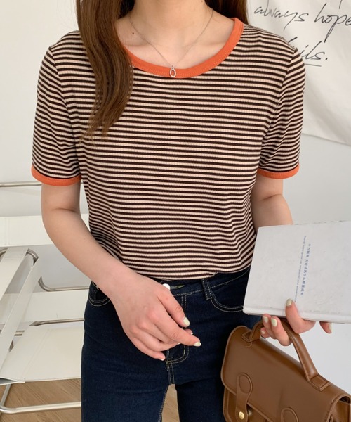 Diosfront(ディオスフロント)の「配色パイピングボーダーロンTee(Tシャツ/カットソー・レディース・ブラック/ブラウン/ブルー/グリーン・M/L)」の5枚目の写真