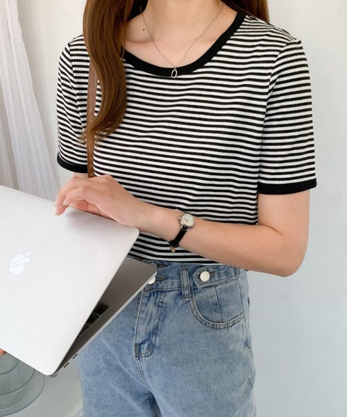 Diosfront(ディオスフロント)の「配色パイピングボーダーロンTee(Tシャツ/カットソー・レディース・ブラック/ブラウン/ブルー/グリーン・M/L)」の12枚目の写真