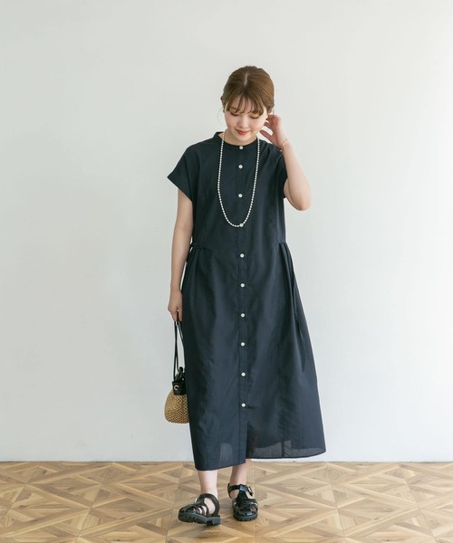 UR Lab.（アーバンリサーチラボ）の「『UR TECH Smart Linen Touch』ウエストタックフレンチワンピース（ワンピース・レディース・グリーン系その他/ベージュ系その他/ネイビー/ブラック系その他・FREE/SMALL）」の6枚目の写真