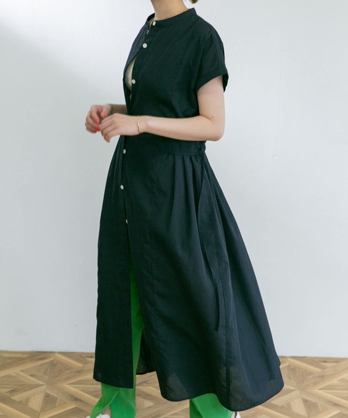 UR Lab.（アーバンリサーチラボ）の「『UR TECH Smart Linen Touch』ウエストタックフレンチワンピース（ワンピース・レディース・グリーン系その他/ベージュ系その他/ネイビー/ブラック系その他・FREE/SMALL）」の7枚目の写真