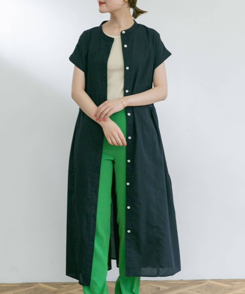 UR Lab.（アーバンリサーチラボ）の「『UR TECH Smart Linen Touch』ウエストタックフレンチワンピース（ワンピース・レディース・グリーン系その他/ベージュ系その他/ネイビー/ブラック系その他・FREE/SMALL）」の9枚目の写真