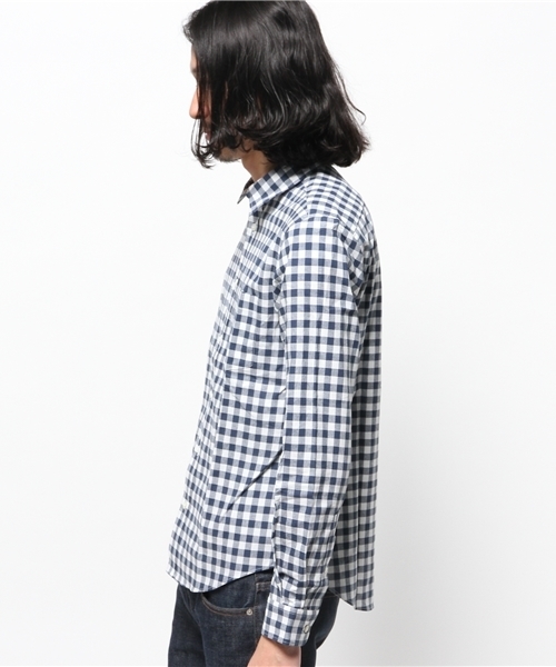 JOURNAL STANDARD（ジャーナルスタンダード）の「レザーパイピングビッグギンガムシャツ ##（シャツ/ブラウス・メンズ・ネイビー/ライトブルー・SMALL/LARGE/MEDIUM）」の4枚目の写真