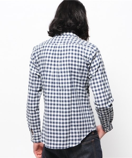 JOURNAL STANDARD（ジャーナルスタンダード）の「レザーパイピングビッグギンガムシャツ ##（シャツ/ブラウス・メンズ・ネイビー/ライトブルー・SMALL/LARGE/MEDIUM）」の5枚目の写真