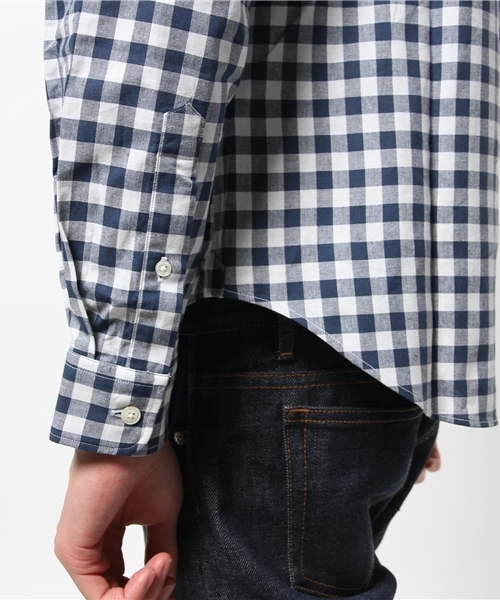 JOURNAL STANDARD（ジャーナルスタンダード）の「レザーパイピングビッグギンガムシャツ ##（シャツ/ブラウス・メンズ・ネイビー/ライトブルー・SMALL/LARGE/MEDIUM）」の7枚目の写真