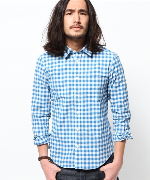 JOURNAL STANDARD（ジャーナルスタンダード）の「レザーパイピングビッグギンガムシャツ ##（シャツ/ブラウス・メンズ・ネイビー/ライトブルー・SMALL/LARGE/MEDIUM）」の14枚目の写真