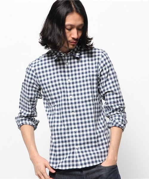 JOURNAL STANDARD（ジャーナルスタンダード）の「レザーパイピングビッグギンガムシャツ ##（シャツ/ブラウス・メンズ・ネイビー/ライトブルー・SMALL/LARGE/MEDIUM）」の15枚目の写真