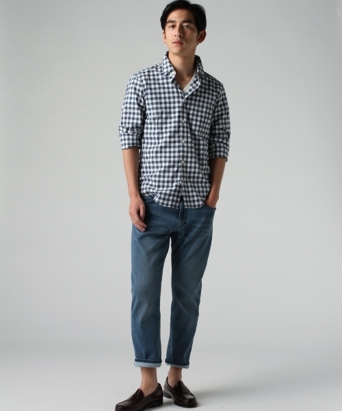 JOURNAL STANDARD（ジャーナルスタンダード）の「レザーパイピングビッグギンガムシャツ ##（シャツ/ブラウス・メンズ・ネイビー/ライトブルー・SMALL/LARGE/MEDIUM）」の8枚目の写真