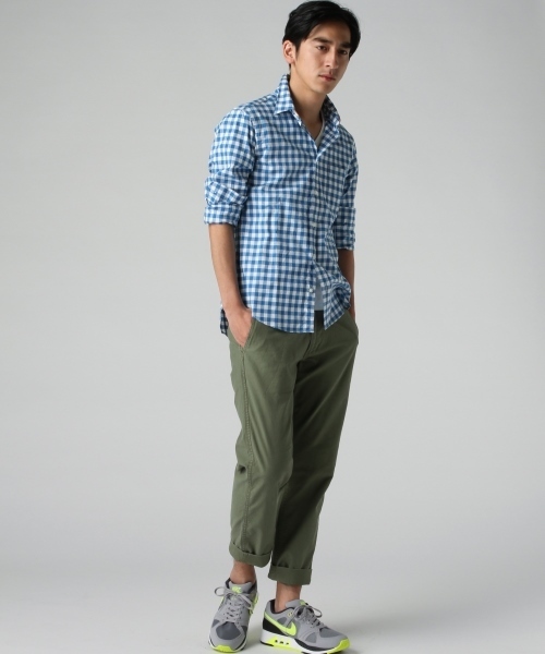 JOURNAL STANDARD（ジャーナルスタンダード）の「レザーパイピングビッグギンガムシャツ ##（シャツ/ブラウス・メンズ・ネイビー/ライトブルー・SMALL/LARGE/MEDIUM）」の9枚目の写真