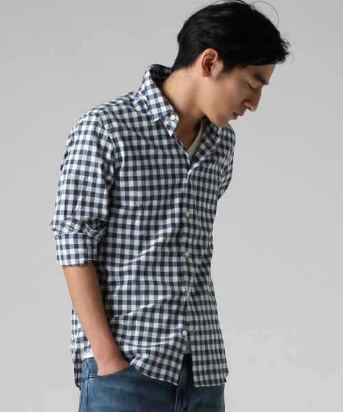 JOURNAL STANDARD（ジャーナルスタンダード）の「レザーパイピングビッグギンガムシャツ ##（シャツ/ブラウス・メンズ・ネイビー/ライトブルー・SMALL/LARGE/MEDIUM）」の16枚目の写真