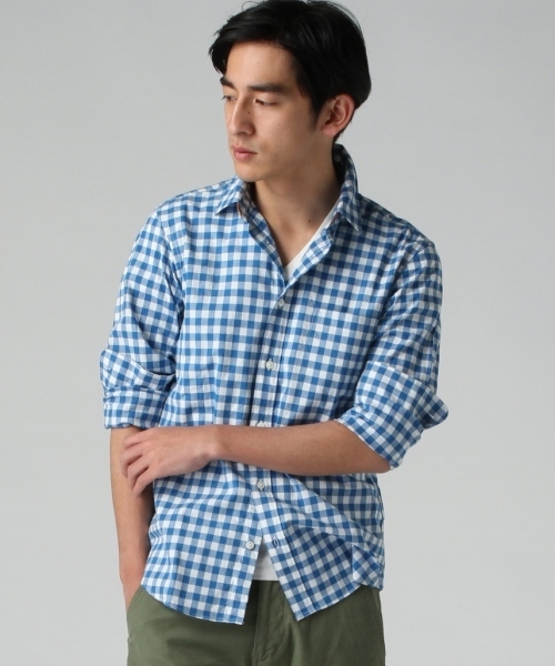 JOURNAL STANDARD（ジャーナルスタンダード）の「レザーパイピングビッグギンガムシャツ ##（シャツ/ブラウス・メンズ・ネイビー/ライトブルー・SMALL/LARGE/MEDIUM）」の17枚目の写真