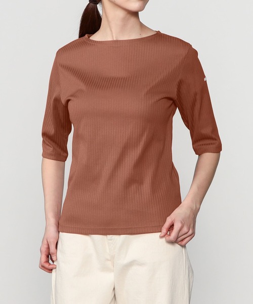 ORCIVAL（オーシバル）の「ORCIVAL | ボートネック5分袖リブTシャツ WOMEN（Tシャツ/カットソー・レディース・アイボリー/ネイビー/ピンク系その他/チャコール・1/2）」の4枚目の写真