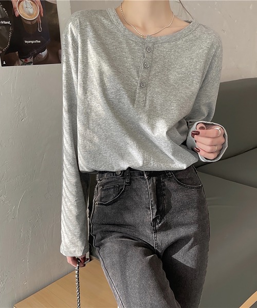 Girly Doll(ガーリードール)の「ヘンリーネックカットソー(Tシャツ/カットソー・レディース・ホワイト/ブラック/グレー/キャメル・F)」の12枚目の写真