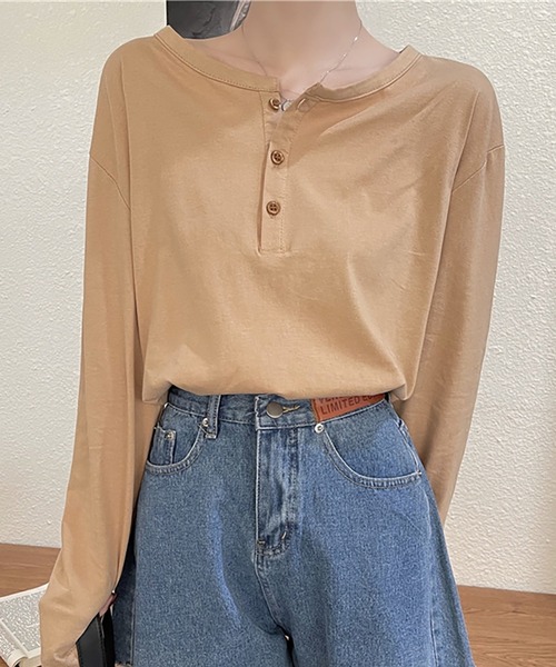 Girly Doll(ガーリードール)の「ヘンリーネックカットソー(Tシャツ/カットソー・レディース・ホワイト/ブラック/グレー/キャメル・F)」の16枚目の写真