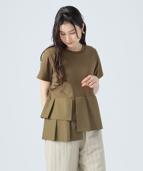 BEAMS HEART（ビームスハート）の「アシンメトリー 異素材プルオーバー（Tシャツ/カットソー・レディース・ダークグリーン/オフホワイト/キャメル/ブラック/カーキ/ホワイト系その他4・ONE SIZE）」の5枚目の写真