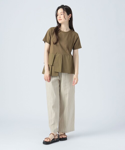 セール】アシンメトリー 異素材プルオーバー（Tシャツ/カットソー