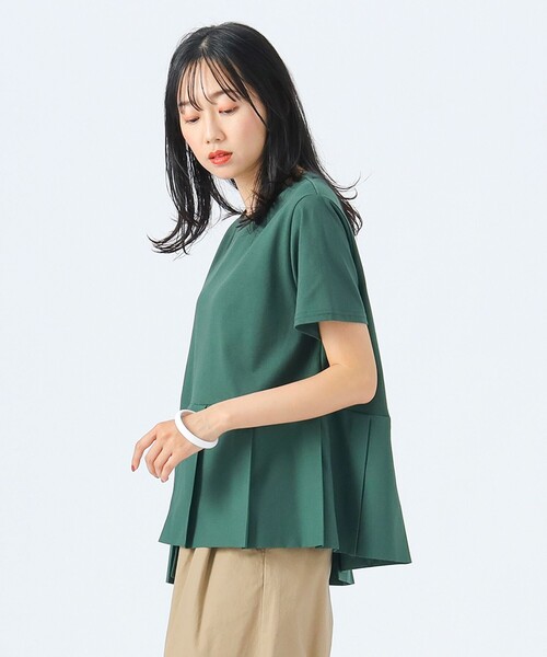 BEAMS HEART（ビームスハート）の「アシンメトリー 異素材プルオーバー（Tシャツ/カットソー・レディース・ダークグリーン/オフホワイト/キャメル/ブラック/カーキ/ホワイト系その他4・ONE SIZE）」の4枚目の写真