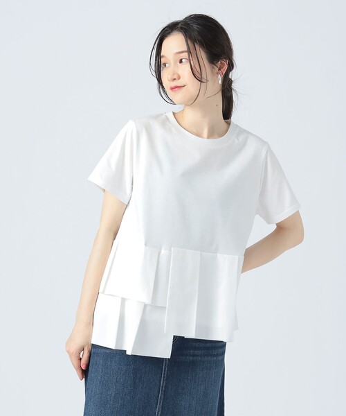 希少✨サカイ　アシンメトリー異素材コンビプルオーバー 変形　ドッキング　白×黒 セール】アシンメトリー 異素材プルオーバー（Tシャツ/カットソー