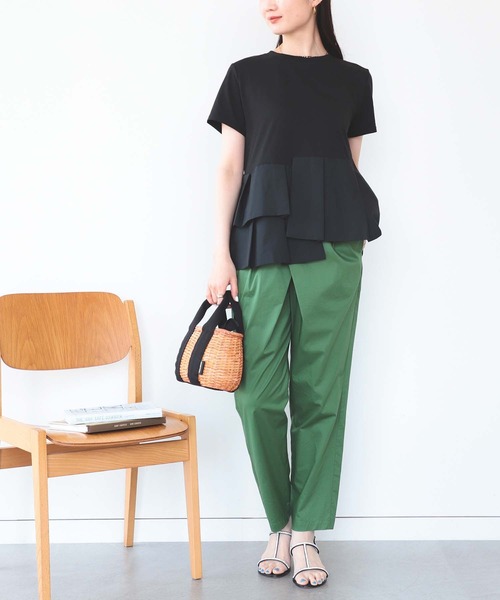 BEAMS HEART（ビームスハート）の「アシンメトリー 異素材プルオーバー（Tシャツ/カットソー・レディース・ダークグリーン/オフホワイト/キャメル/ブラック/カーキ/ホワイト系その他4・ONE SIZE）」の7枚目の写真