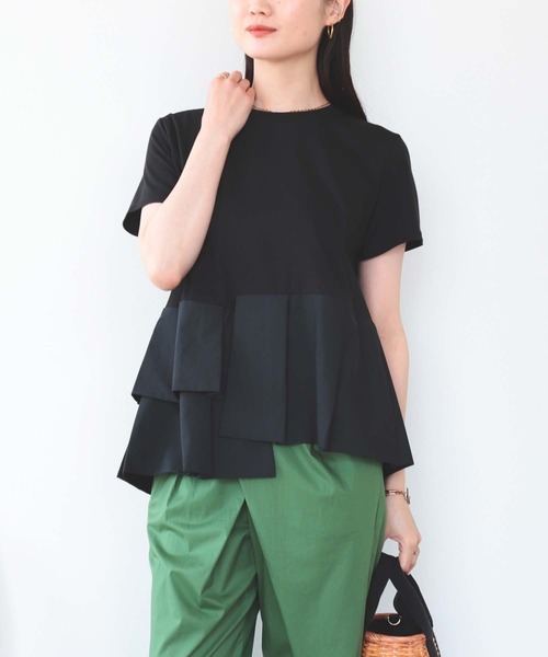 BEAMS HEART（ビームスハート）の「アシンメトリー 異素材プルオーバー（Tシャツ/カットソー・レディース・ダークグリーン/オフホワイト/キャメル/ブラック/カーキ/ホワイト系その他4・ONE SIZE）」の11枚目の写真