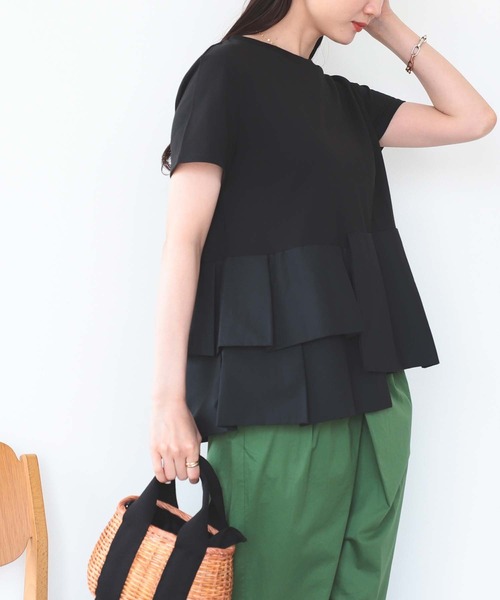 BEAMS HEART（ビームスハート）の「アシンメトリー 異素材プルオーバー（Tシャツ/カットソー・レディース・ダークグリーン/オフホワイト/キャメル/ブラック/カーキ/ホワイト系その他4・ONE SIZE）」の12枚目の写真