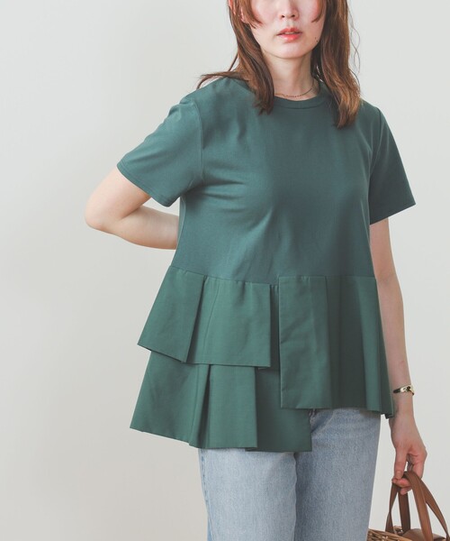 BEAMS HEART（ビームスハート）の「アシンメトリー 異素材プルオーバー（Tシャツ/カットソー・レディース・ダークグリーン/オフホワイト/キャメル/ブラック/カーキ/ホワイト系その他4・ONE SIZE）」の14枚目の写真