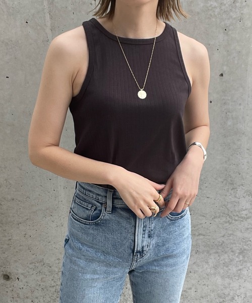 y/m by misato（イムバイミサト）の「ランダムリブアメスリタンクトップ（タンクトップ・レディース・オフホワイト/ライトブラック/グリーン・FREE）」の2枚目の写真