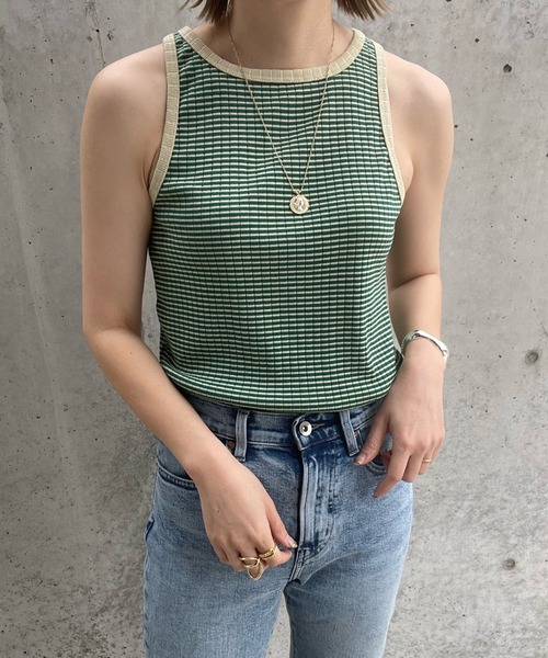 y/m by misato（イムバイミサト）の「ランダムリブアメスリタンクトップ（タンクトップ・レディース・オフホワイト/ライトブラック/グリーン・FREE）」の3枚目の写真