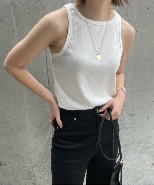 y/m by misato（イムバイミサト）の「ランダムリブアメスリタンクトップ（タンクトップ・レディース・オフホワイト/ライトブラック/グリーン・FREE）」の4枚目の写真