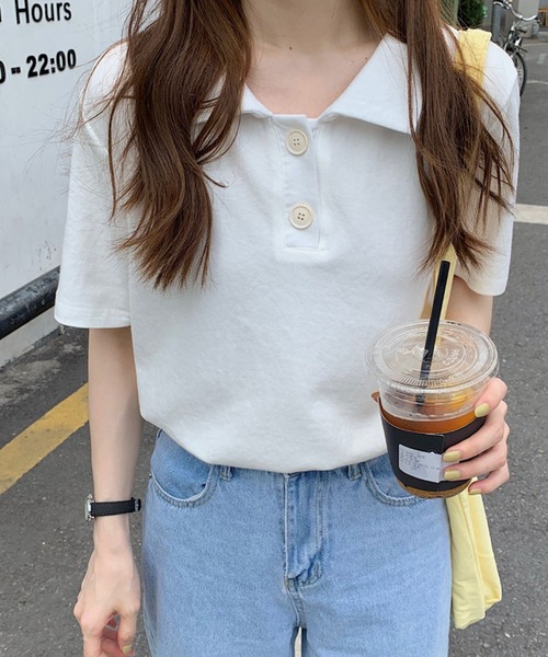 meJane（ミージェーン）の「半袖ポロシャツ（ポロシャツ・レディース・ホワイト/ブラック/グレー/ピンク・FREE）」の2枚目の写真