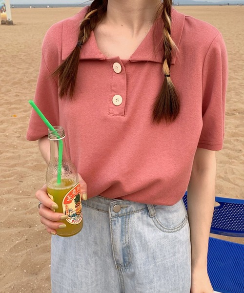 meJane（ミージェーン）の「半袖ポロシャツ（ポロシャツ・レディース・ホワイト/ブラック/グレー/ピンク・FREE）」の4枚目の写真