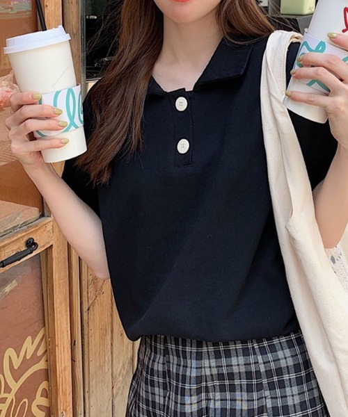 meJane（ミージェーン）の「半袖ポロシャツ（ポロシャツ・レディース・ホワイト/ブラック/グレー/ピンク・FREE）」の3枚目の写真