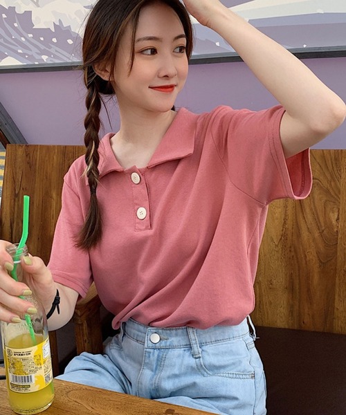 meJane（ミージェーン）の「半袖ポロシャツ（ポロシャツ・レディース・ホワイト/ブラック/グレー/ピンク・FREE）」の6枚目の写真