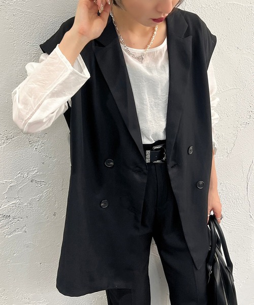 apres jour mignon（アプレジュールミニョン）の「ジレ【SETUP着用可能】【ZOZOTOWN限定アイテム】（ベスト・レディース・ブラック/パープル系その他/アイボリー/ダークグリーン・X-LARGE/フリー）」の3枚目の写真