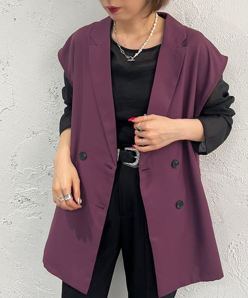 apres jour mignon（アプレジュールミニョン）の「ジレ【SETUP着用可能】【ZOZOTOWN限定アイテム】（ベスト・レディース・ブラック/パープル系その他/アイボリー/ダークグリーン・X-LARGE/フリー）」の9枚目の写真