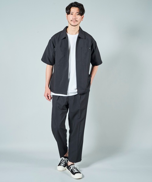 ADPOSION(アドポーション)の「【セットアップ対応】ドライポリエステル ビッグシルエット ジップアップ半袖シャツ(シャツ/ブラウス・メンズ・グリーン/ブラック/ベージュ/ブルー・MEDIUM/X-LARGE/LARGE)」の5枚目の写真