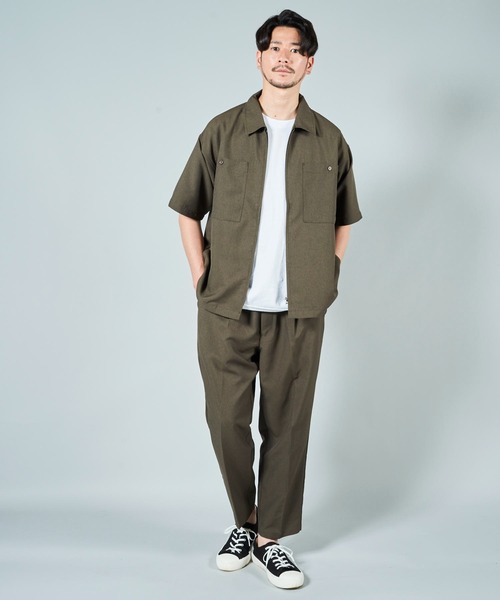 ADPOSION(アドポーション)の「【セットアップ対応】ドライポリエステル ビッグシルエット ジップアップ半袖シャツ(シャツ/ブラウス・メンズ・グリーン/ブラック/ベージュ/ブルー・MEDIUM/X-LARGE/LARGE)」の11枚目の写真