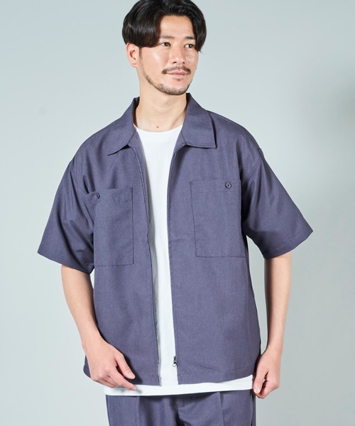 ADPOSION(アドポーション)の「【セットアップ対応】ドライポリエステル ビッグシルエット ジップアップ半袖シャツ(シャツ/ブラウス・メンズ・グリーン/ブラック/ベージュ/ブルー・MEDIUM/X-LARGE/LARGE)」の15枚目の写真