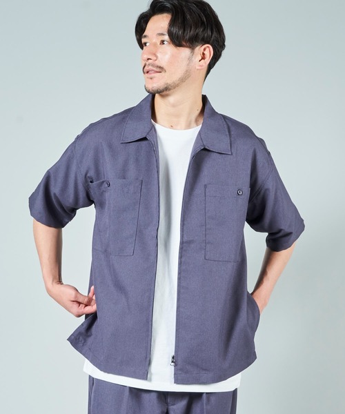 ADPOSION(アドポーション)の「【セットアップ対応】ドライポリエステル ビッグシルエット ジップアップ半袖シャツ(シャツ/ブラウス・メンズ・グリーン/ブラック/ベージュ/ブルー・MEDIUM/X-LARGE/LARGE)」の16枚目の写真