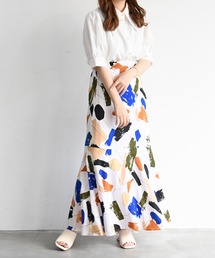 デシンアートプリント切替マーメイドスカート